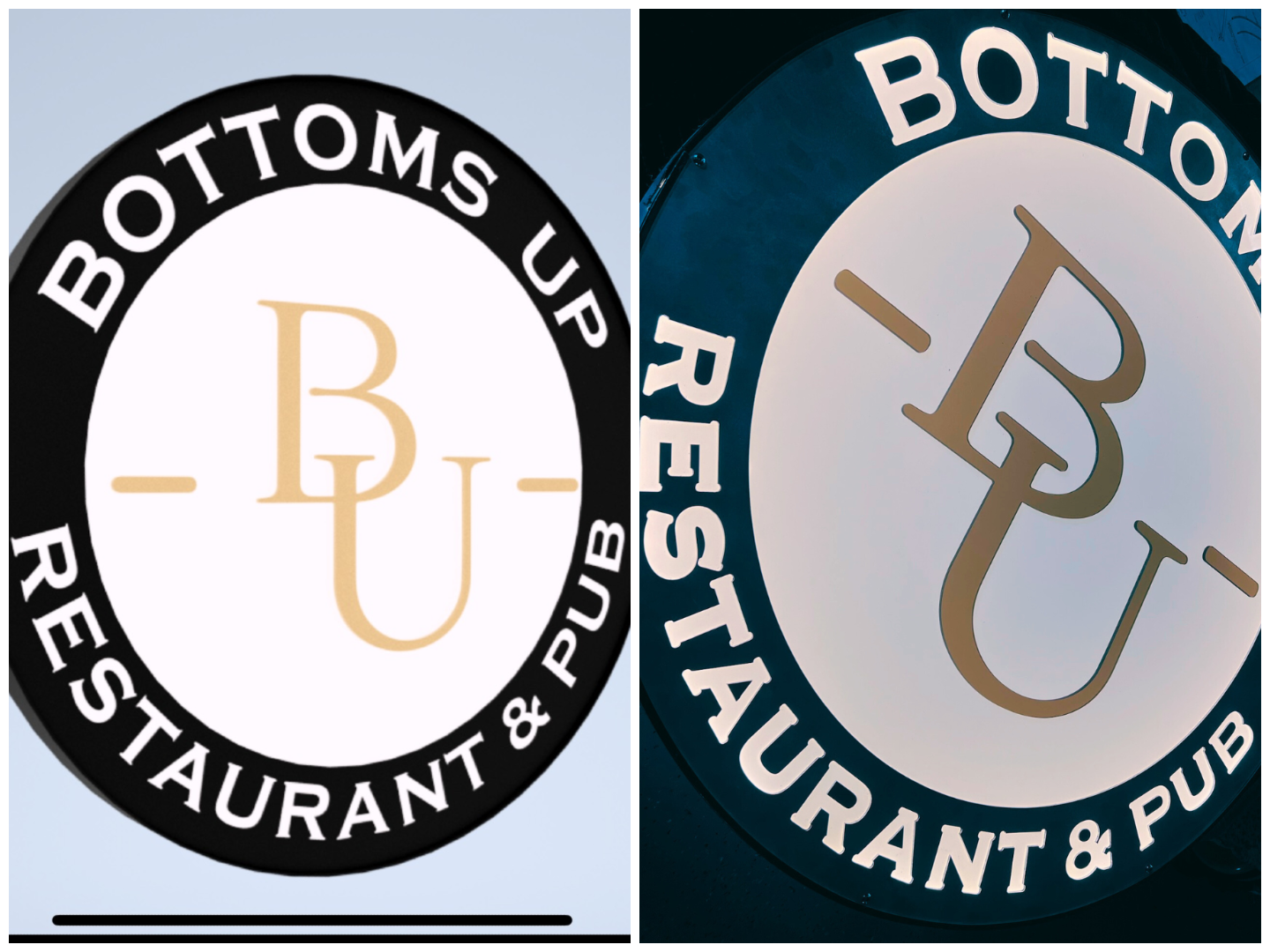CAD rendering and finished custom restaurant sign fabricated by HM Metalworks